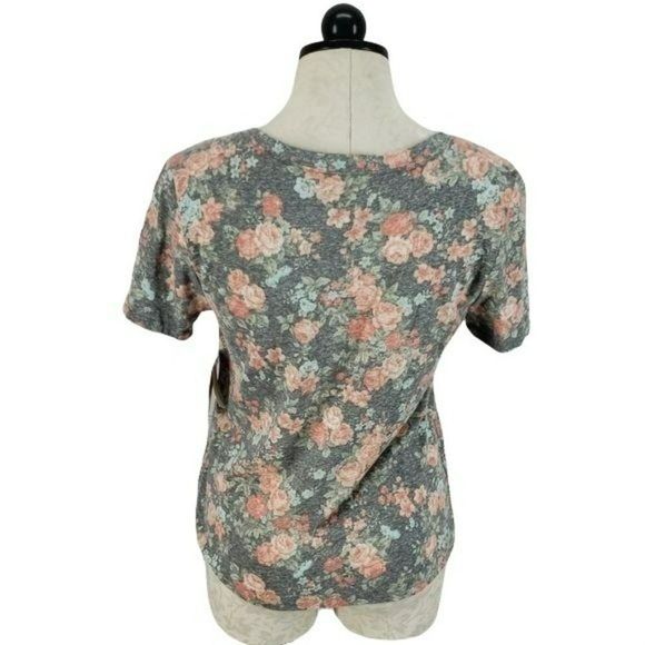 Bobbie Brooks Heather Grey Floral Pocket‎ 1x Tee shirt - Picture 2 of 6